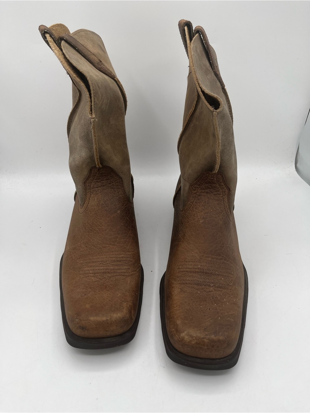 Ariat Two-Tone Brown Leather Square-Toe Cowboy Boots